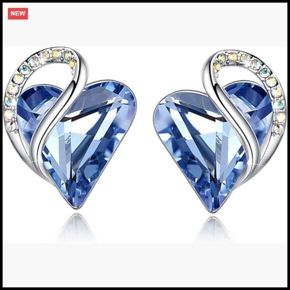 Jewelry - Silver Plated Birthstone Stud Earrings Heart Design Elegant Minimal Jewelry